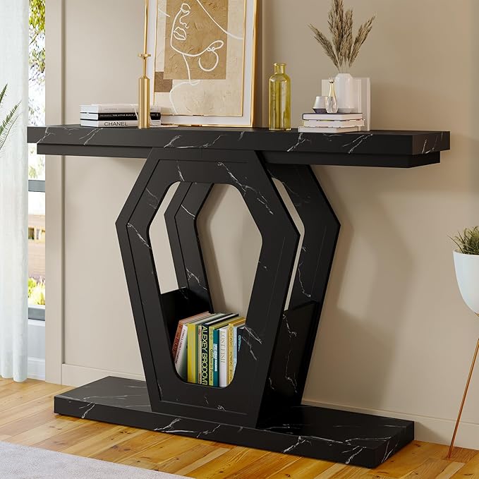 FUSUNBAO 47.3" Console Table, Openwork Bracket Sofa Table, Wood Narrow Entryway