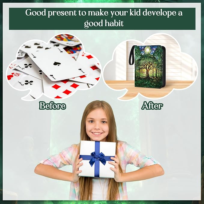 Card Binder 4/9 Pocket PU Waterproof Trading Binder Compatible with Mtg/ygo/tcg for 400/900 Portable Album Holder with Zipper Wristband Card Organizer(Forest Style,9.8 x 7.7 x 2 Inch)