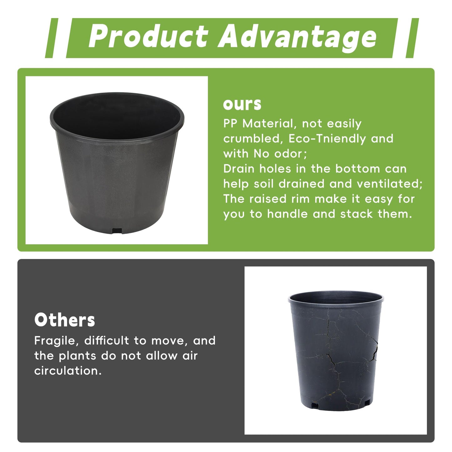 HOSTIC 3 Gallon Flexible Nursery Pots Gallon Pot with Drainage Holes Plastic Plant Container Suitable for Indoor Outdoor Vegetables Flowers Plants 10 PCS