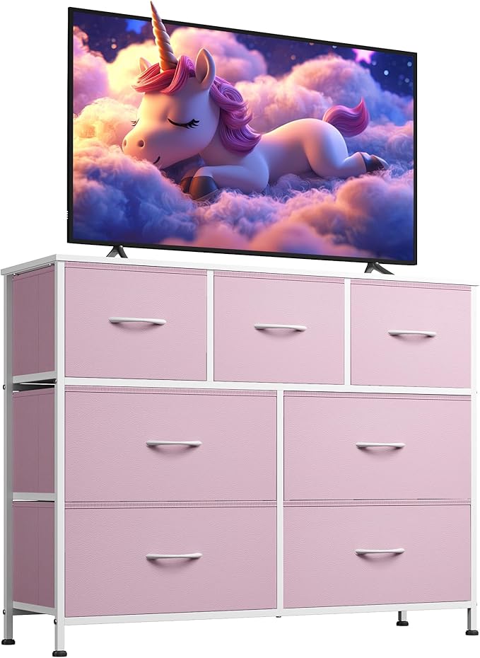 WLIVE 7 Drawer Dresser TV Stand, Entertainment Center, Media Console Table