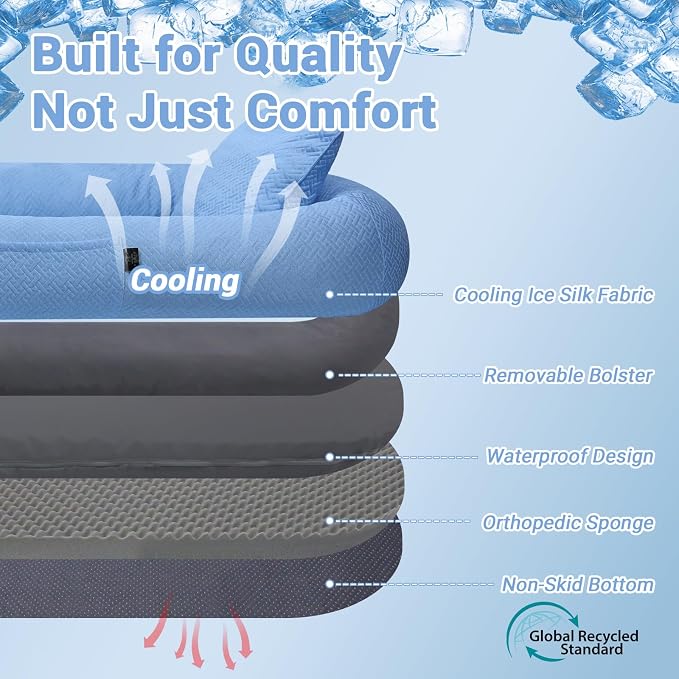 WROS Cooling Human Dog Bed for Summer, Breathable Washable Floor Lounger for People & Pets, 72"x41"x12", Ocean Blue, Pet Bed for Hot Weather Relaxing