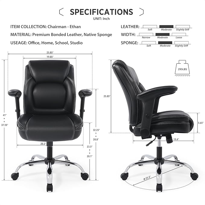 Ergonomic Heavy Duty Mid-Back Padded Bonded Leather Padded