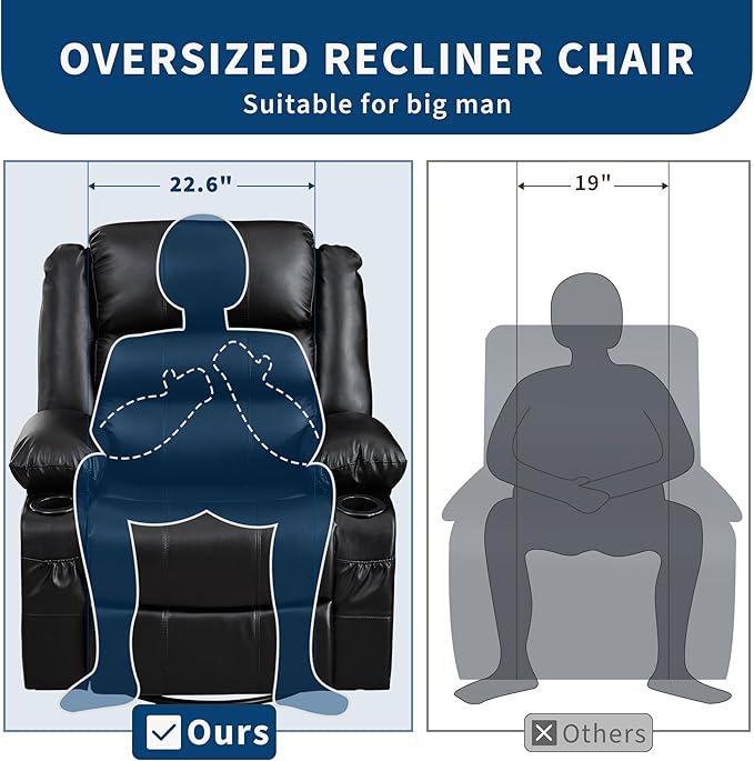 Rocking Recliner Chair for Adults Wide 360° Swivel Rocker Recliner
