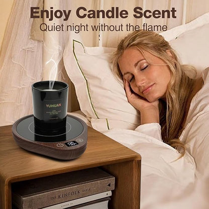 PUSEE Coffee Mug Warmer - Electric Large Candle Warmer Plate with 4H Auto Shut Off, 3-Temp Settings Cup Heater for Desk, Tea, Milk, Cocoa
