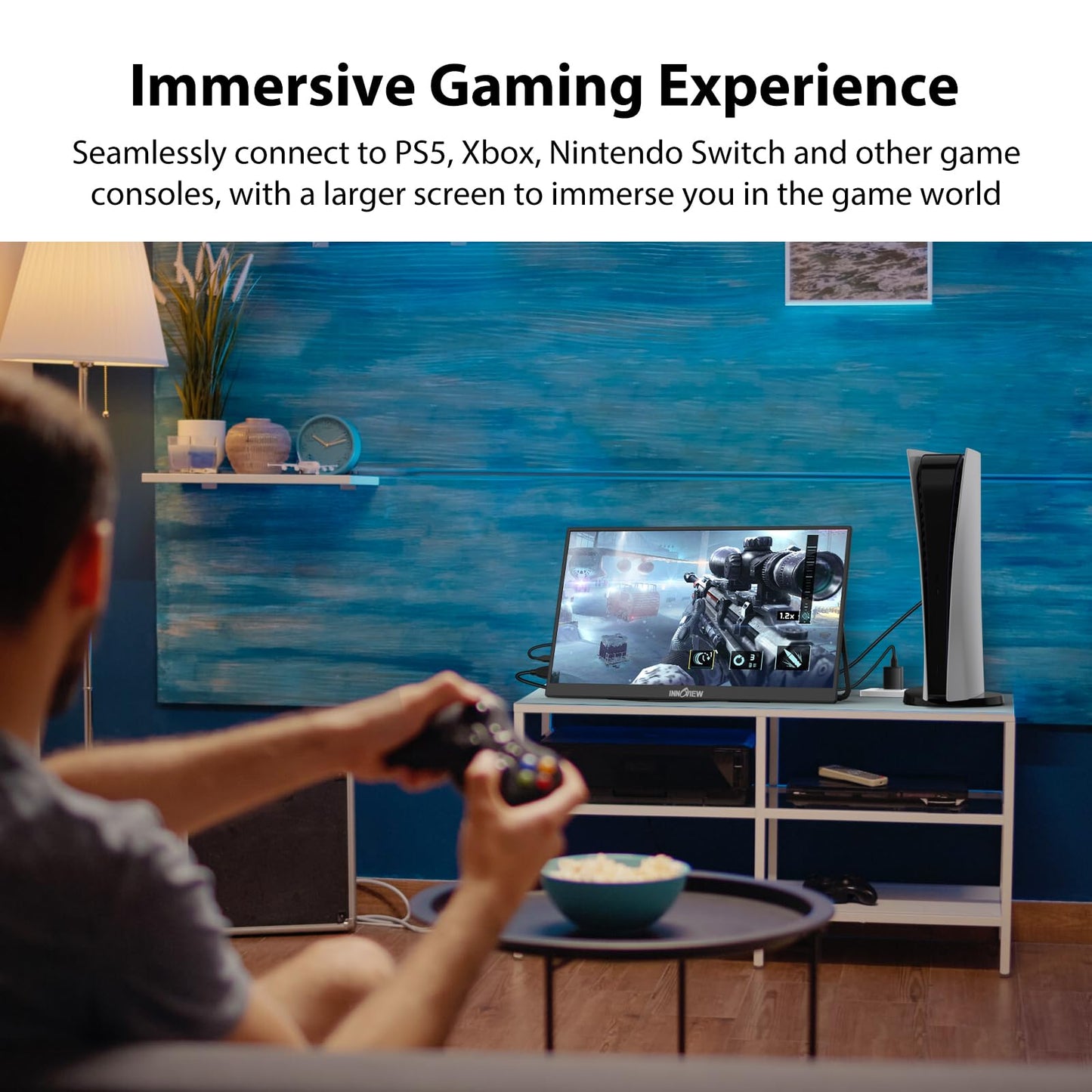 InnoView Portable Monitor 18.5 inch 100HZ 120% sRGB, 1080P FHD IPS Large Portable Monitors for Laptop USB C HDMI HDR Travel Monitor with Kickstand Mac PC Xbox PS4/5 Switch