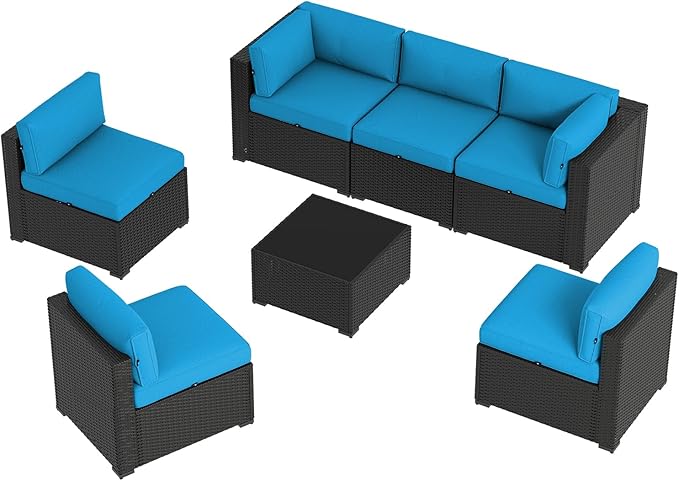 Aoxun 7 Piece Patio Furniture Set, Wicker Rattan Patio Sectional Sofa, Outdoor