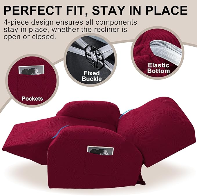 Oversized Recliner Chair Covers, 4-Piece Stretch Geometric Strokes Jacquard