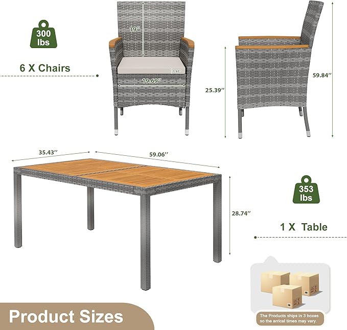 Devoko Dining 7 PCS Furniture, Patio Conversation Set