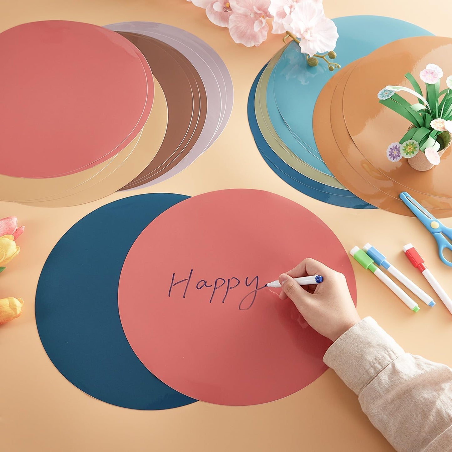 gisgfim 24PCS Dry Erase Dots 12 Inch Whiteboard Marker Wall Decor Removeable Circle Sticker Spots Writing Spots Set for Classroom Table Teachers Students School Supplies (Boho)