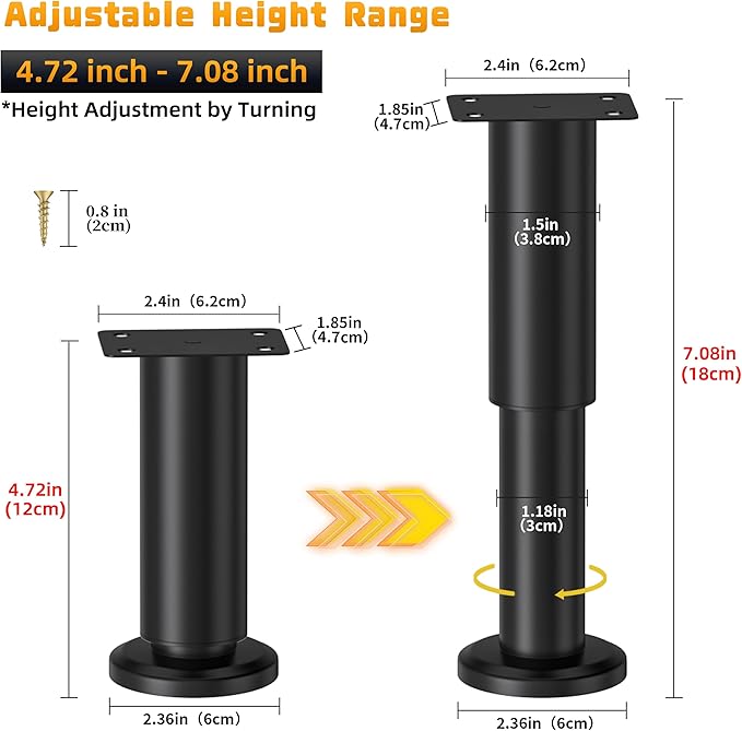 Wlrrcwdttc 4 Pcs Metal Adjustable Furniture Legs 4.72-7.08 inch, Adjustable
