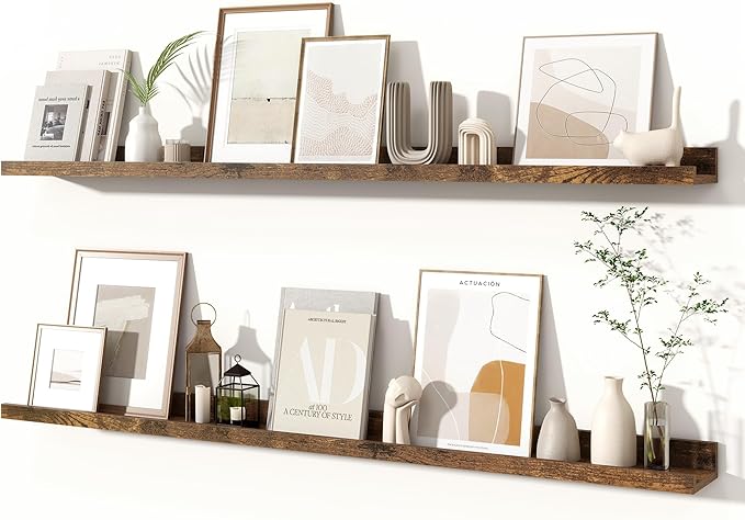 Fun Memories Picture Ledge Shelves Set of 2, 48 Inch Rustic Wall Mounted