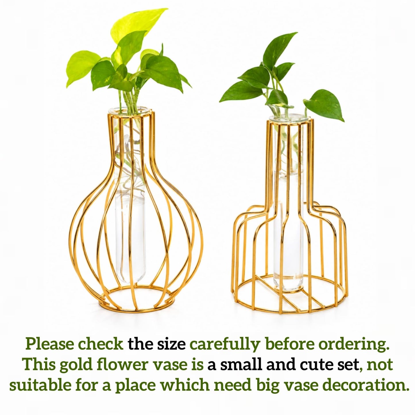 Dicunoy 4 Pack Gold Flower Vases, Small Plastic Test Tube Vase with Metal Frame Stand, Small Bud Vase for Pampas, Wedding, Table Centerpieces, Living Room, Plant Terrariums for Propagating Hydroponic