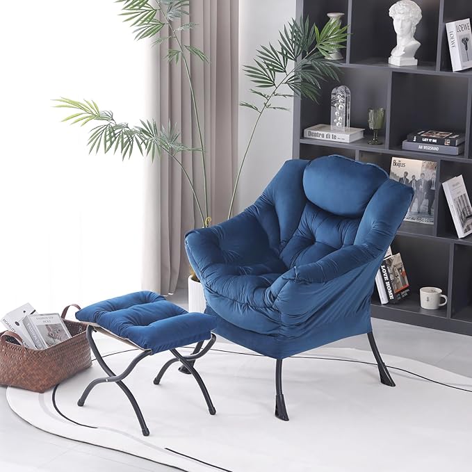MBOOYOME Lazy Chair with Folding Ottoman, Modern Accent Armchair with Armrests