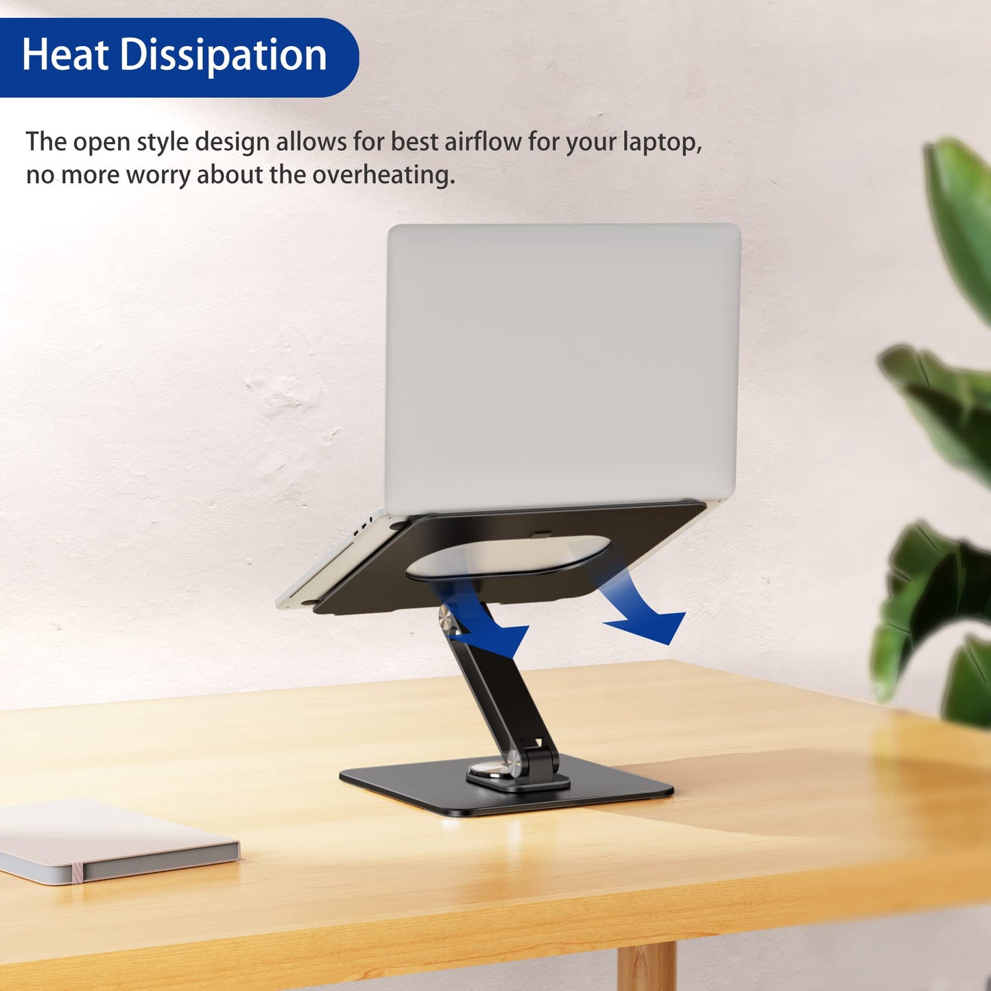 BESIGN LSX7 Laptop Stand with 360 Rotating Base, Ergonomic Adjustable Notebook Riser, Foldable Computer Holder Compatible with 10-15.6" Laptops (Black)