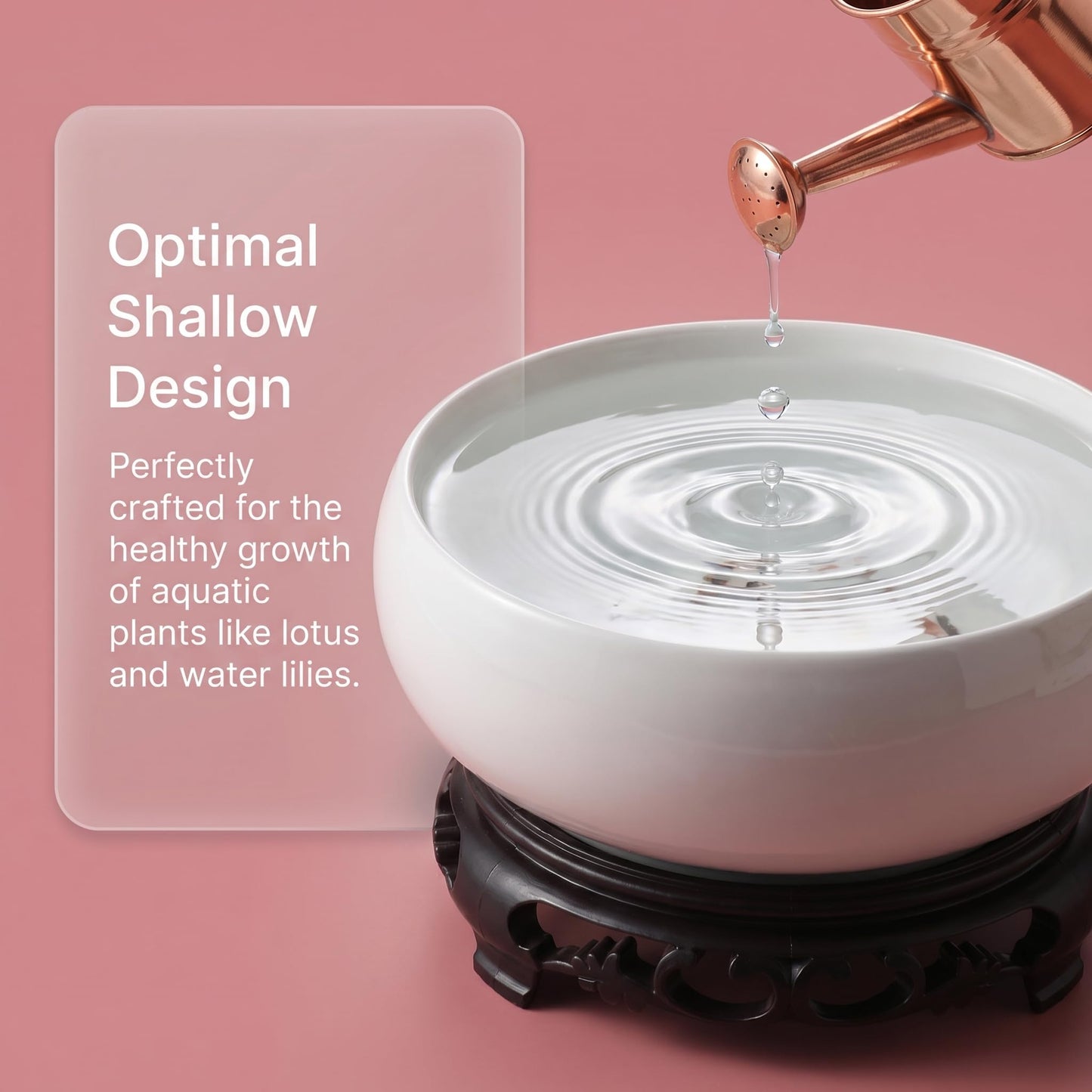 Homoyoyo Ceramic Lotus Bowl, Planter Hydroponic Water Lily Bowl 6.9In Aquatic Plant Pot Wide Shallow Bonsai Planter Succulent Pot Chinese Style Flower with Plastic Base for Indoor Plants Garden