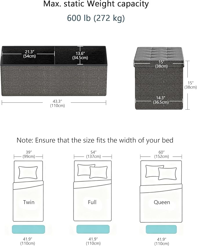 GLAXYFUR 43.3 inches Folding Storage Ottoman Bench Storage Chest Footrest
