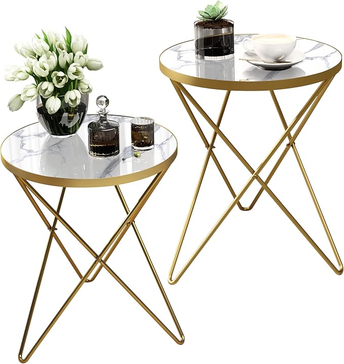 HLR Modern Round Side Table Set of 2, End Table