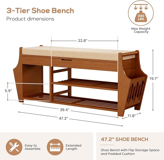 oakvivo 47.2in Shoe Bench Entryway