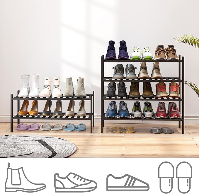 viewcare 4-Tier Black Bamboo Shoe Rack
