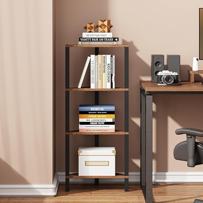 TUTOTAK Corner Shelf, 4-Tier Corner Bookshelf