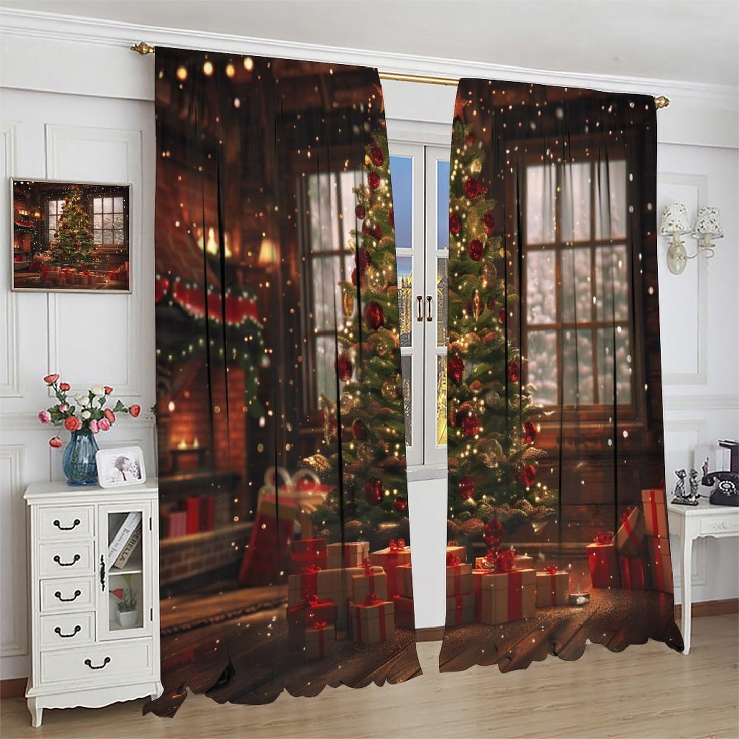 Christmas Tree Curtains Winter Holiday Christmas Merry Xmas Window Treatment for Living Room Bedroom Decor Window Drapes 42" W X 45" L