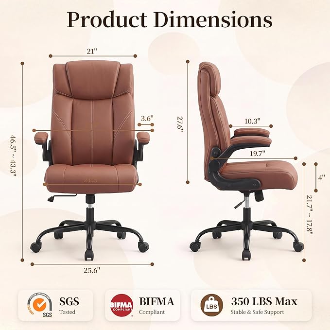 Office Chair, Leather Ergonomic Computer Desk Chair