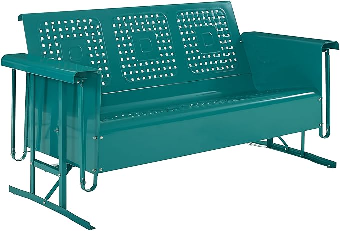Crosley Furniture Bates Retro Metal Outdoor Sofa Glider, 3-Person Rocking Patio