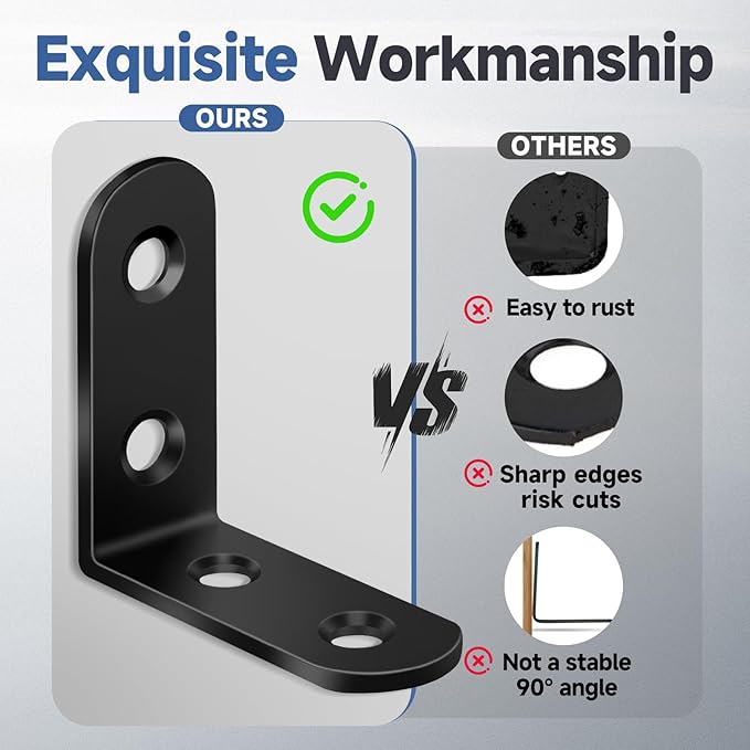 20PCS Black L Brackets, Stainless Steel Corner Brace