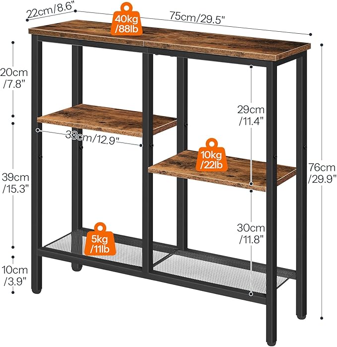 HOOBRO Narrow Console Table, Sofa Table, 4-Tier Industrial Entryway Table