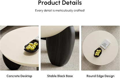 homary Round Concrete Coffee Table with Premium Walnut Ash Wood Legs, Modern Minimalist Cement Finish Center Table for Living Room (Black, 29.9" W x 29.9" D x 14.4" H)