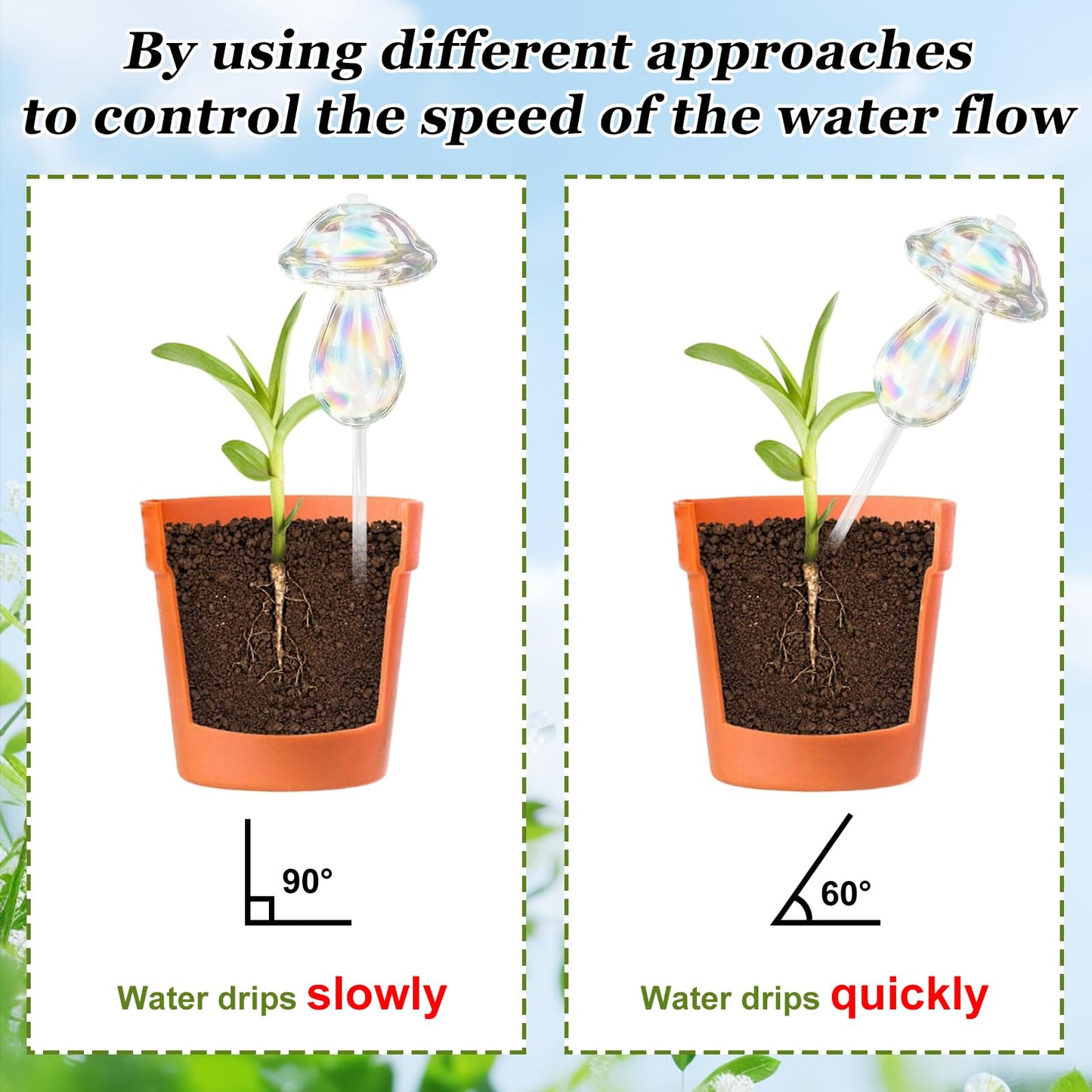 4pcs Plant Watering Globes Self Watering Planter Insert Devices,Glass Watering Bulbs Mushroom Pattern Watering Globes for Indoor Plants Top-Fill Watering Rainbow Colors (Round Automatic Watering Bulb)
