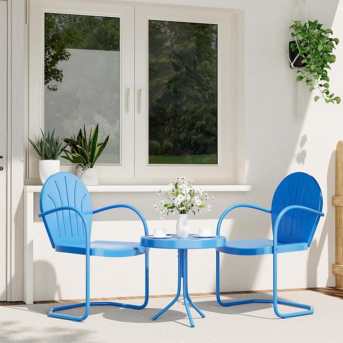 3 Pieces Patio Bistro Set, Retro Metal Outdoor Seating Conversation, 2 C-Spring