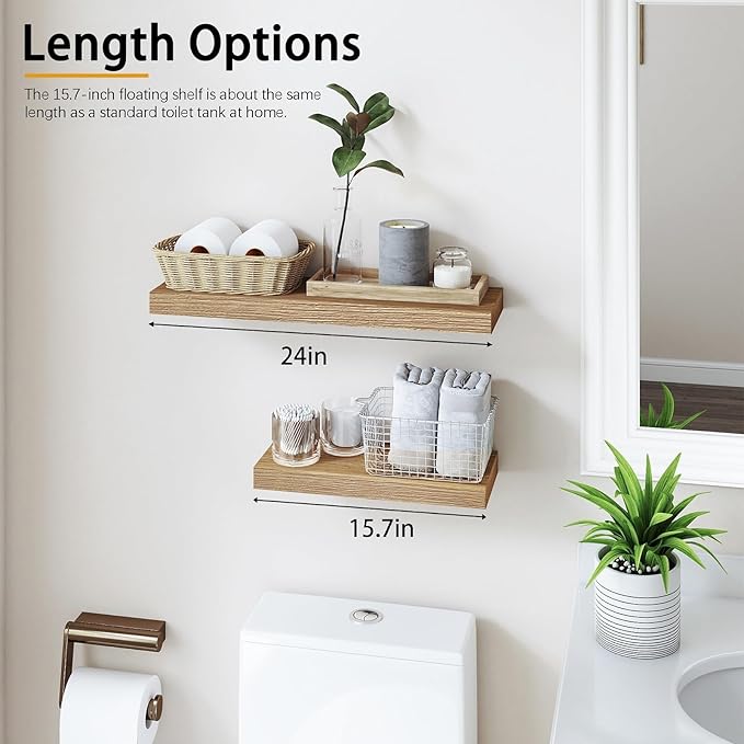 Oak Floating Shelves Wood for Wall 15.7in Wall Mounted Display Ledge Shelves