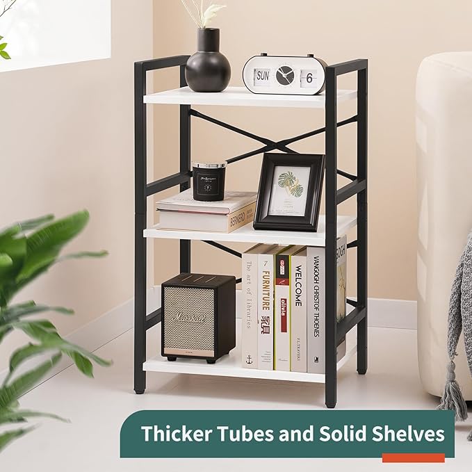 Yoobure Bookshelf Small Book Shelf, Solid Industrial 3 Tier Shelf Bookcase