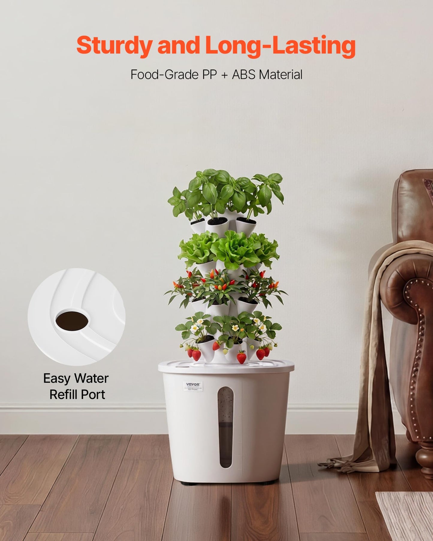VEVOR Hydroponic Tower, 20 Pods 4 Tiers Hydroponics Growing System Kit, Vertical Home Hydronic Garden with 20L Water Tank & Pump, Planter Plants Germination Kit for Indoor Herbs, Fruits, Vegetables
