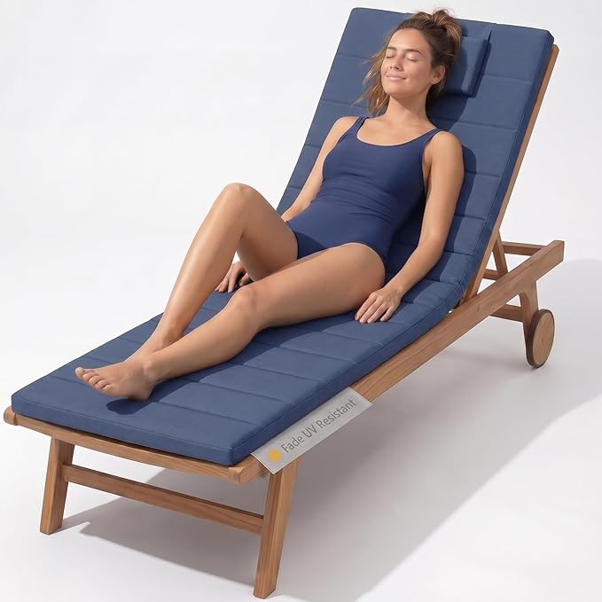 Quilted Chaise Lounge Outdoor Patio Furniture Cushions | Water-Resistant Patio