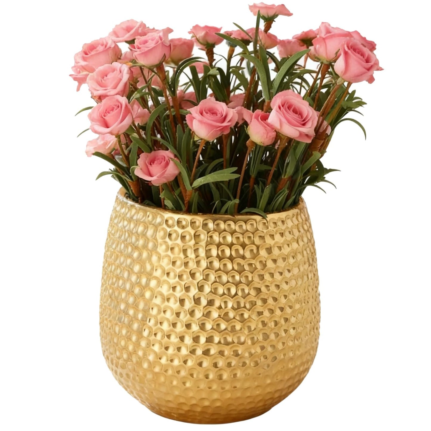 Toyosport 6 Inch Golden Plant Pot, Small Succulent Planter for Indoor Plants, Tabletop Decorative Flower Pot, Hammered Texture