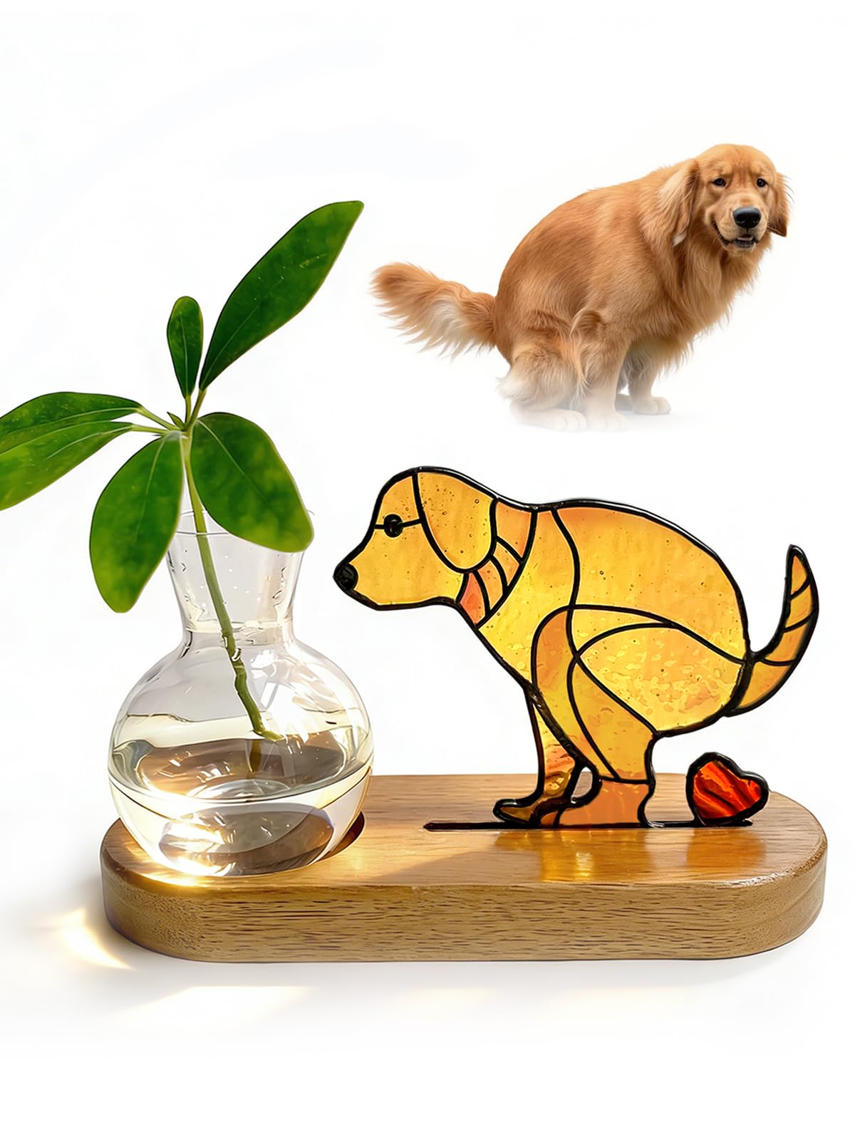 AfanDank Handmade Dog Propagation Stations： Funny Hydroponic Vase with Wooden Stand for Indoor Plants, for Plant Lovers Women Mom, Office Desk & Home Decor