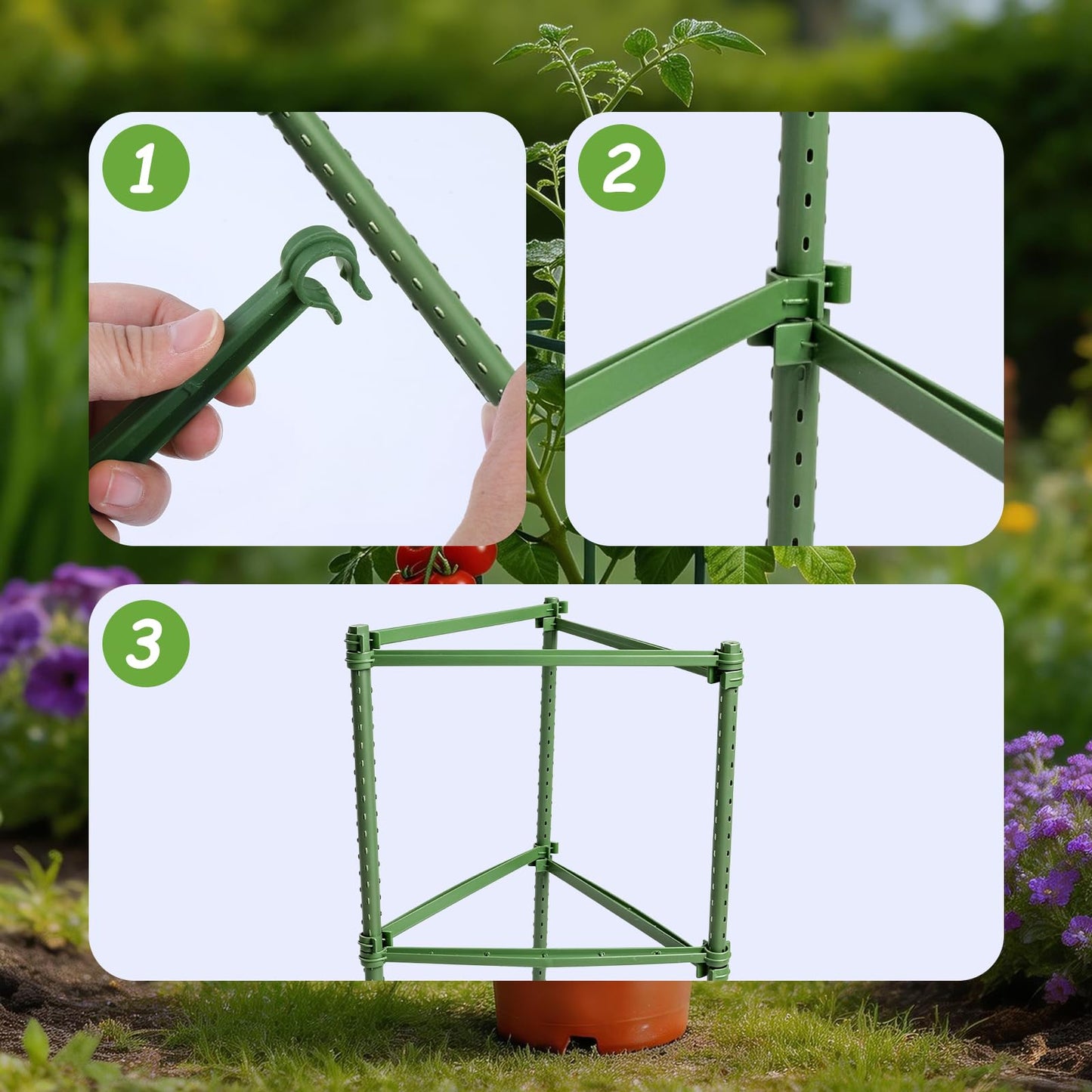 100pcs Garden Stakes Arms for Tomato Cage, TomatoTrellis Connectors, Attach 0.63 Inch Dia Tomato Stakes Connector and Plant Stick Supports, 11.8in Plastic Connecting Rod (16mm，No Stake)