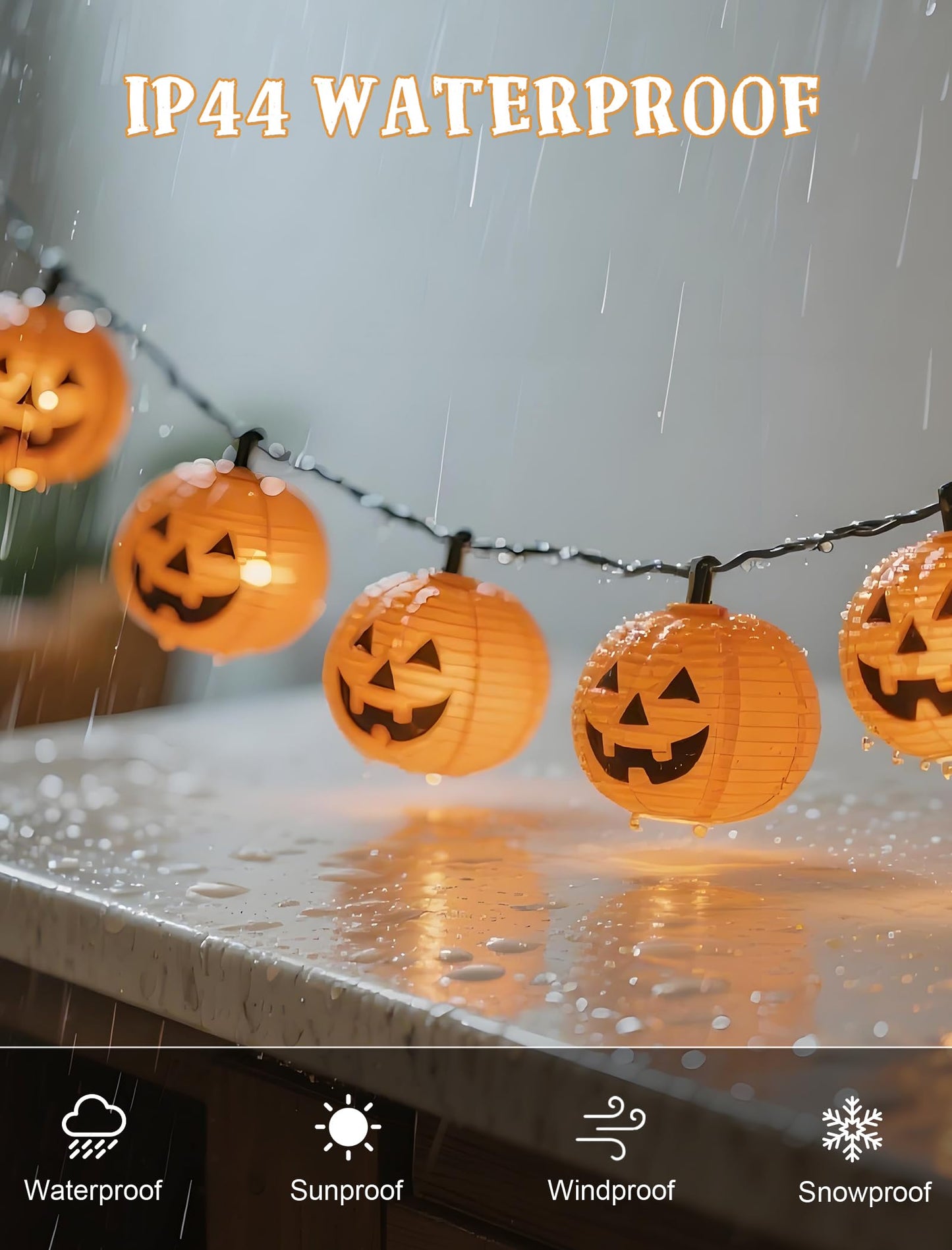 8.5Ft Halloween Pumpkin Lantern String Lights Outdoor, Orange Halloween Decorations String Lights with 10 Mini Jack O Lanterns Lights, Plug in Pumpkin Lantern Lights for Indoor Party Patio Garden