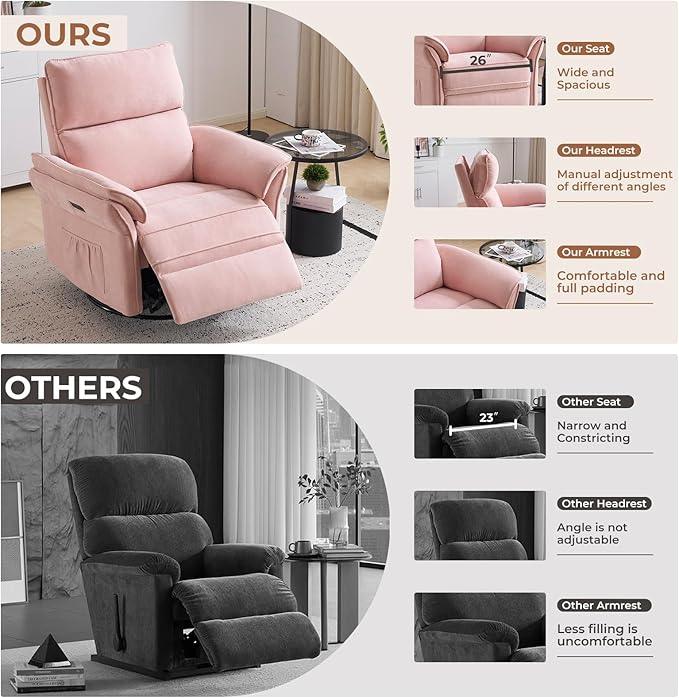 Oversized Power Recliner Chair Swivel Glider