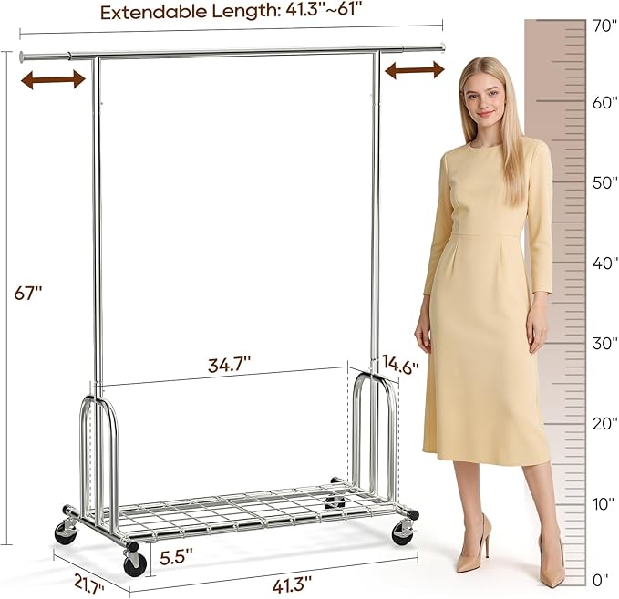 TigerParty Heavy Duty Clothes Rack,Load 600 LBS,Metal Garment Rack,Standing Rolling,Clothing Rack for Hanging Clothes,Portable Closet Wardrobe Rack for Bedroom Laundry Living Room
