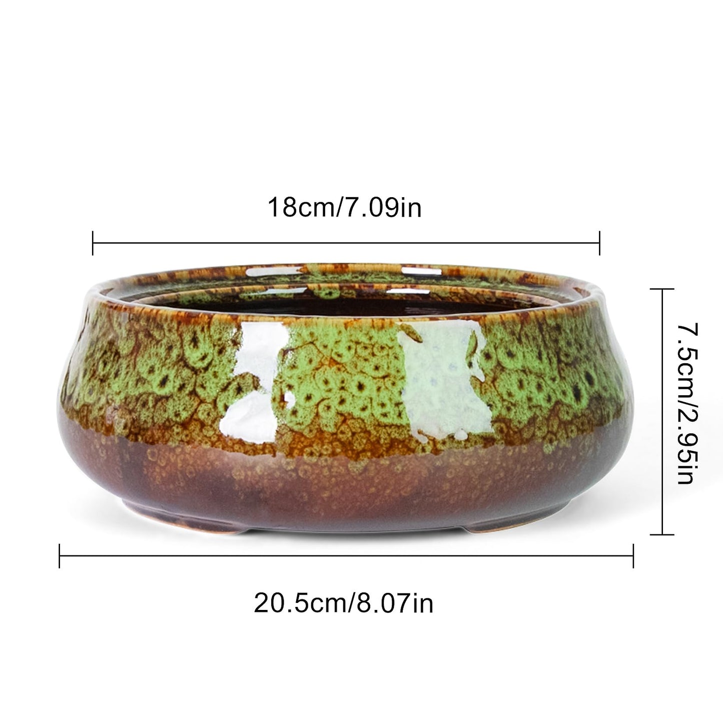 ARTKETTY Succulent Pots - 8 Inch Plant Pot, Large Bonsai Pots with Drainage, Ceramic Planters for Indoor Outdoor Plants, Round Shallow Cactus Flower Plant Container Bowl Decorative Home Garden