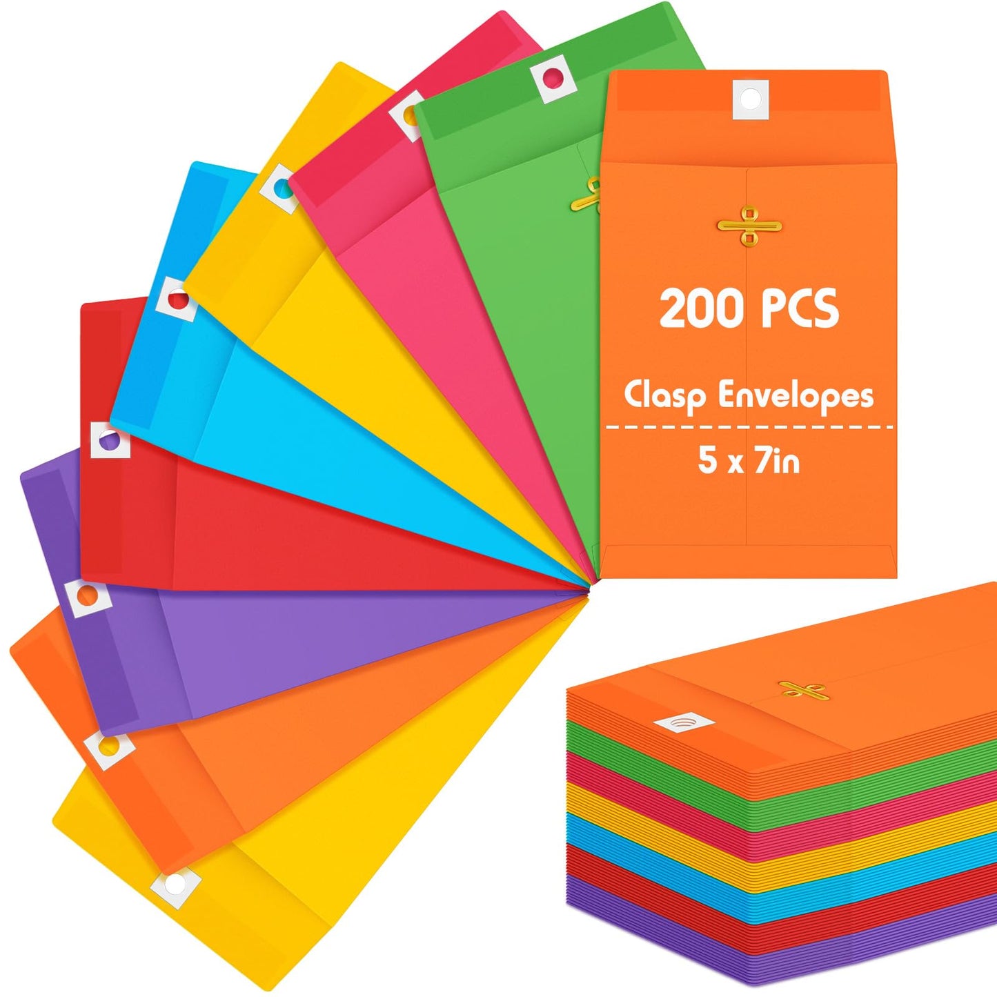 Geyee 200 Pcs 5 x 7" Clasp Manilla Envelopes Gummed Clasp Closure 28 lb Kraft Paper Envelopes for Storing or Mailing Home Business Office (Multicolor)