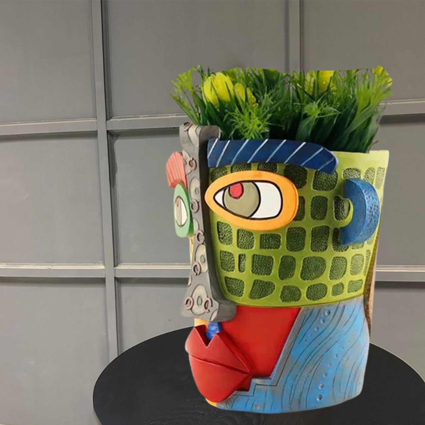 TOZLU Picasso Brutalist Abstract Beauty Flower Pot Ornaments Head Planter Pots Container Face Planters Pots Head Colorful Face Art Resin Flower Pot (Modern Big)