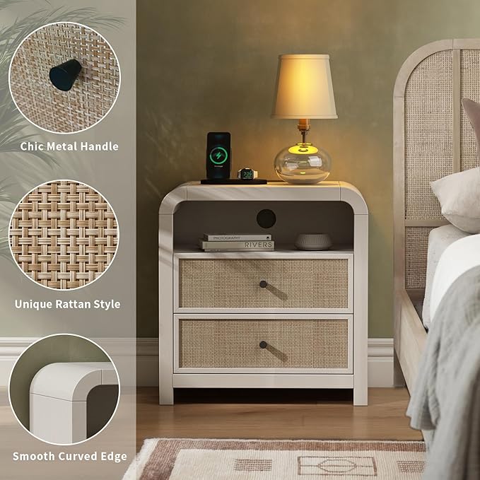 Oak&Sparrow Rattan Nightstand, 23.6'' Rattan End Table