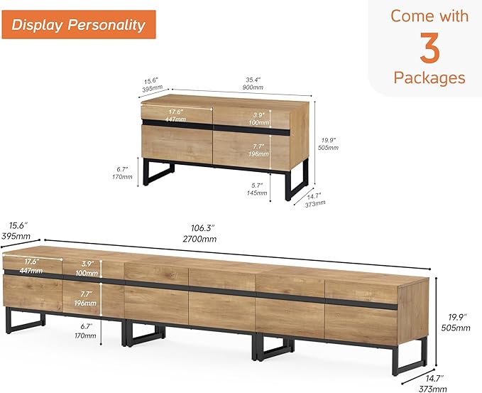 WAMPAT Modern TV Stand for 32-110 Inch TVs, Wood Entertainment Center