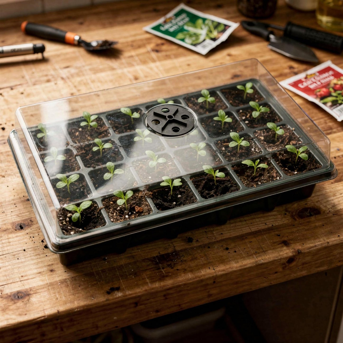 24XL Cell Seed Starter Tray with Dome, 5-Pack 2" Plug Seedling Trays (Total 120 Cells), Plant Germination Tray with Humidity Vented Lid and Base, Mini Propagator Plant Greenhouse for Seed Growing