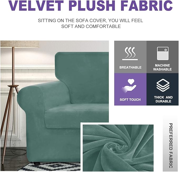 ZNSAYOTX Luxury Velvet Couch Cover 4 Piece Stretch Sofa Covers