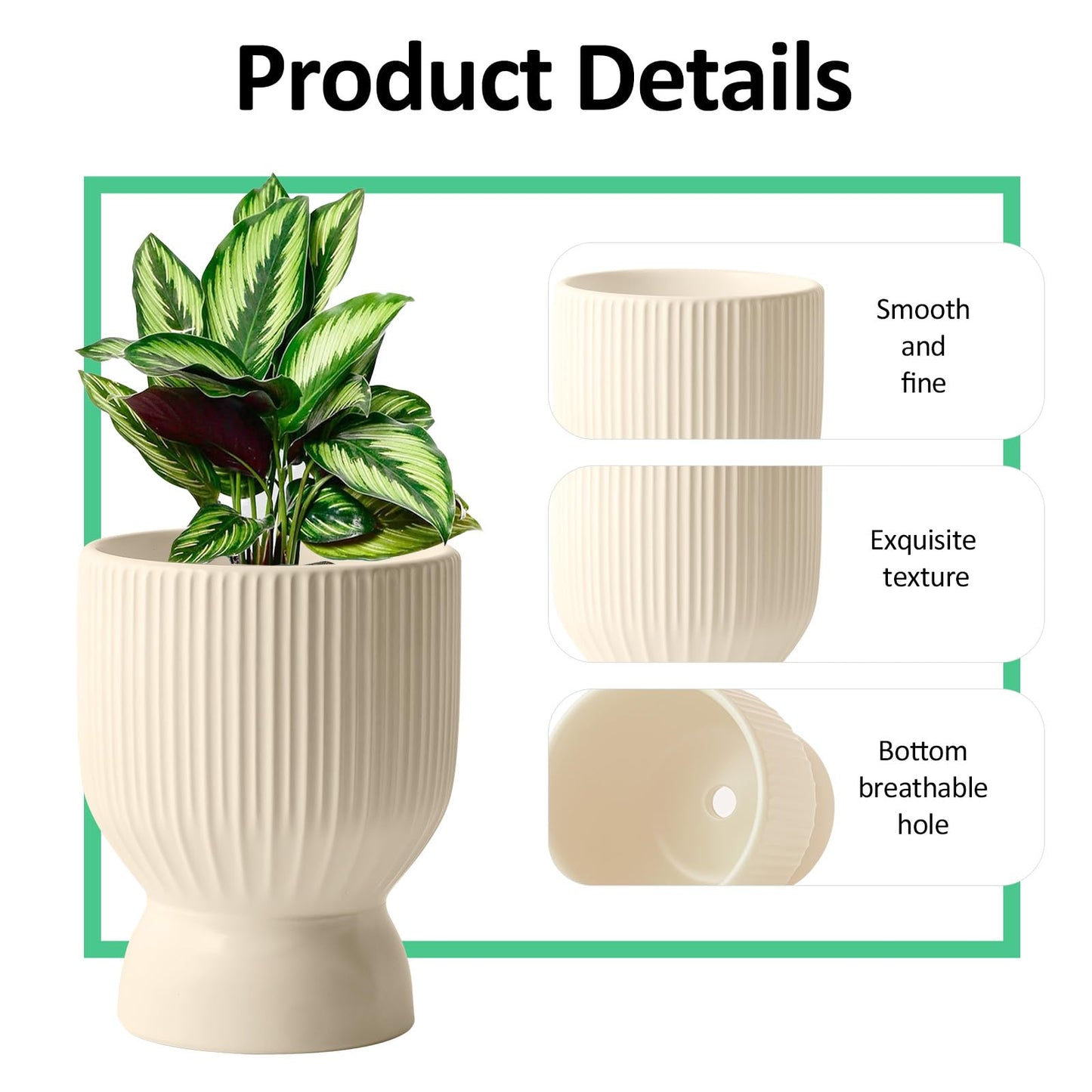 OXART 5.6 Inch Plant Pot, Ceramic Planters for Indoor Plants, Large Indoor Plant Pot with Drainage Holes, Flower Pots, Decorative Pots for Flowers & Herbs, Yellow
